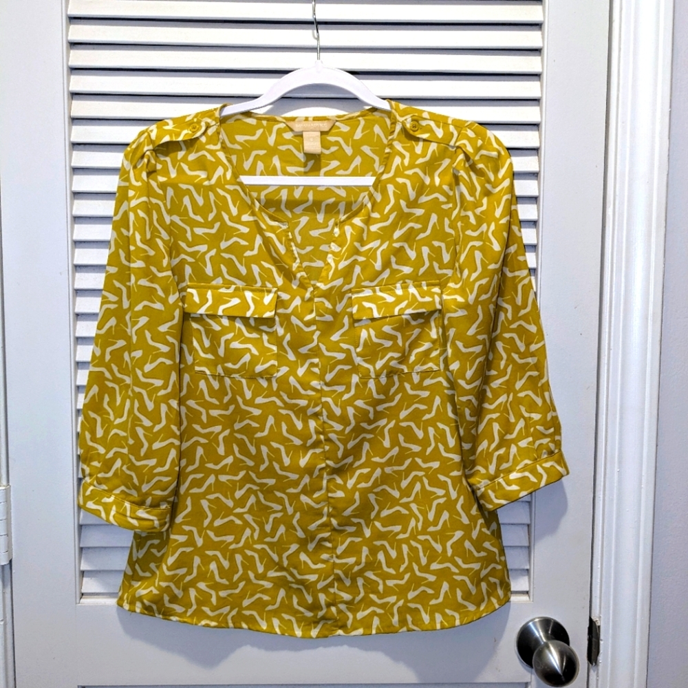 Banana Republic Long Sleeve Top Blouse Green Two Pockets Boho Retro Women's Sm - Picture 2 of 7
